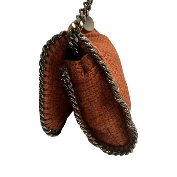 Stella McCartney Raffia‎ Falabella Flap Shoulder Bag Salmon Red Chain Clutch - Picture 4 of 12